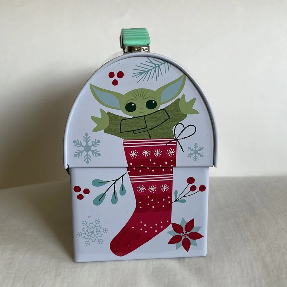 Baby Yoda Holiday tin. Lunch box, accessory holder, purse etc.